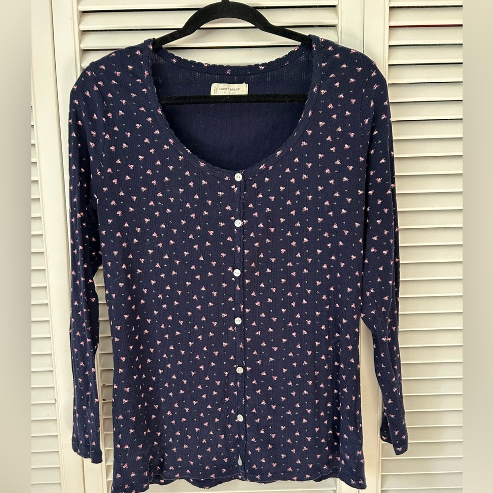 Lucky Brand Blue Button Down Shirt with flower Pattern